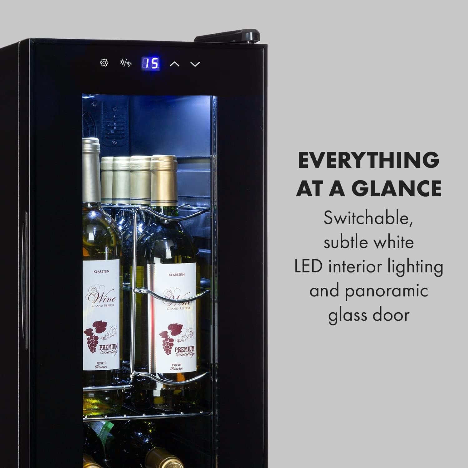 Wine Cooler Fridge 12 Bottle Glass Door Single Zone Freestanding Black