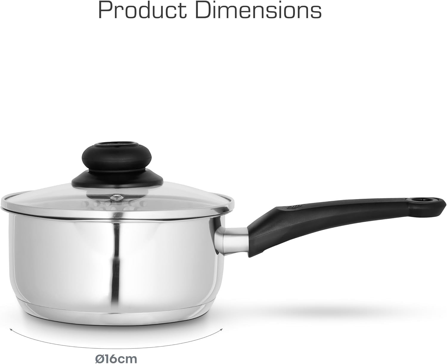 16cm Stainless Steel Saucepan Cookware with Glass Lids Suitable for All Hob Type