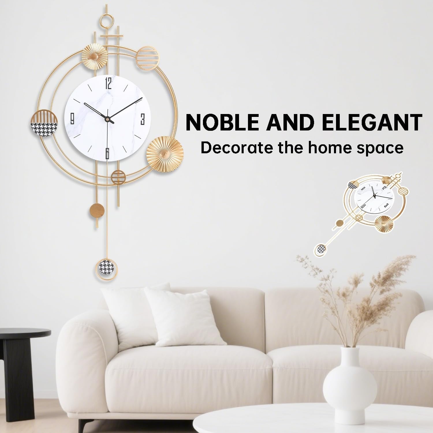 39×71cm Gold Pendulum Wall Clock – Silent Quartz Modern Large Decorative Clock