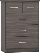 Tall Chest of 5 Drawers Black Wood Grain Storage Cabinet Bedroom Unit