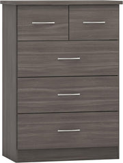 Tall Chest of 5 Drawers Black Wood Grain Storage Cabinet Bedroom Unit