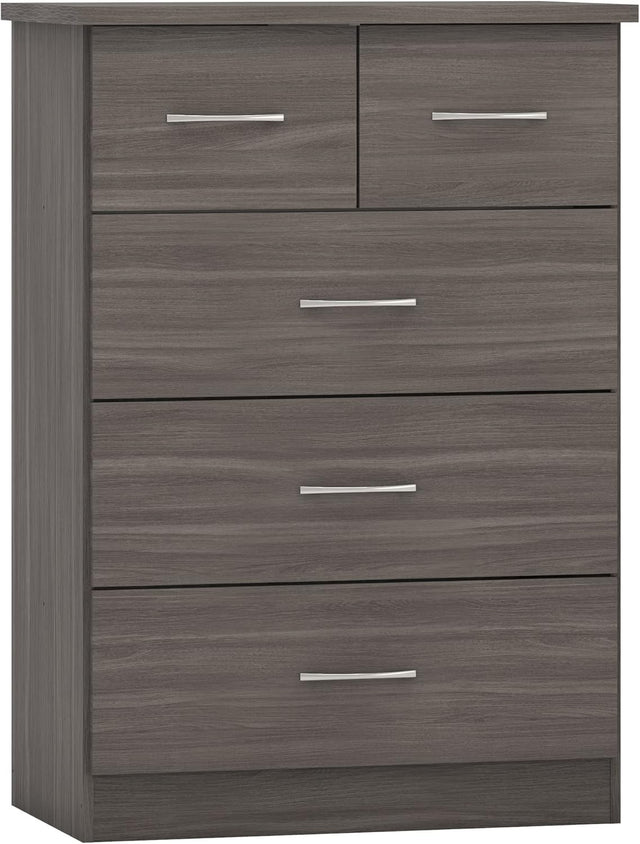 Tall Chest of 5 Drawers Black Wood Grain Storage Cabinet Bedroom Unit