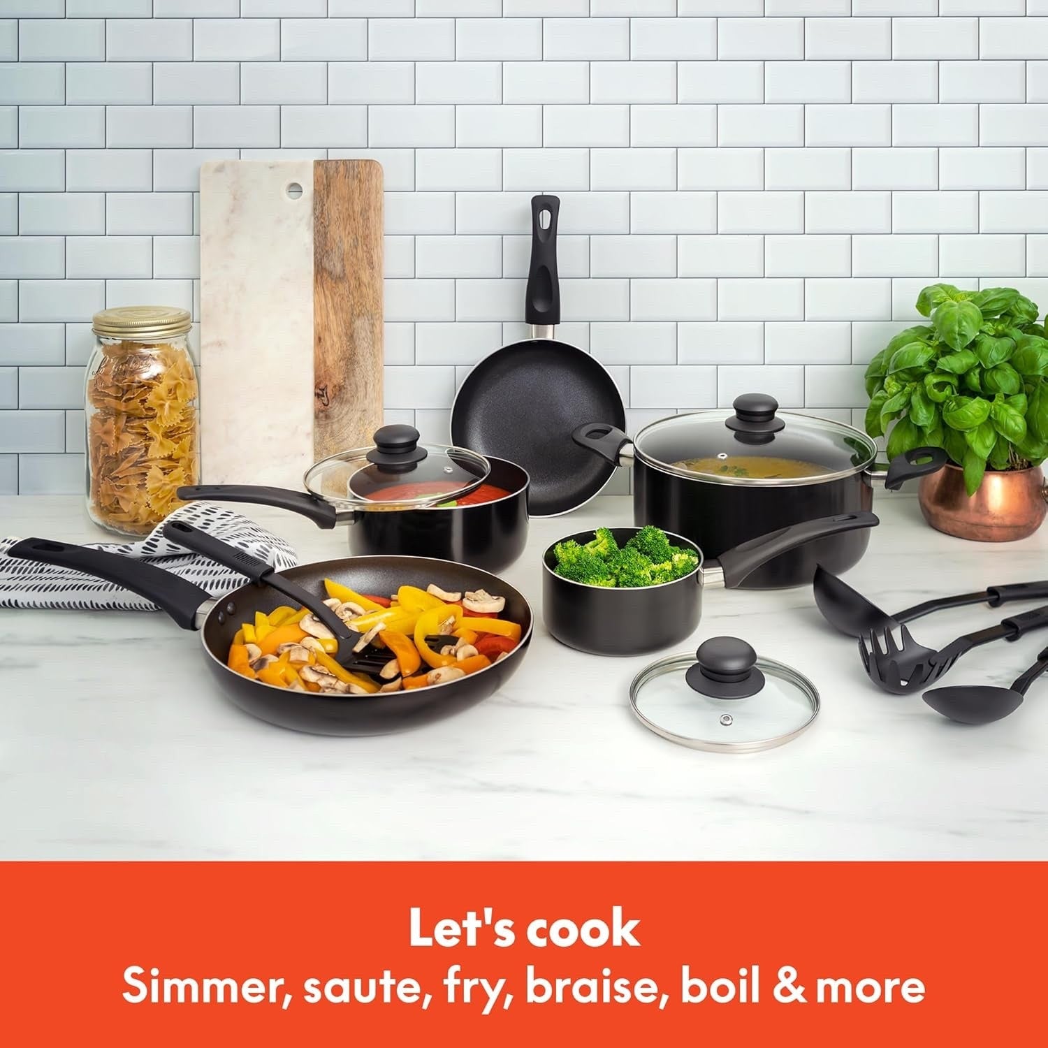 12pcs Non Stick Cookware Set with Utensils – Scratch Resistant Pots & Pans
