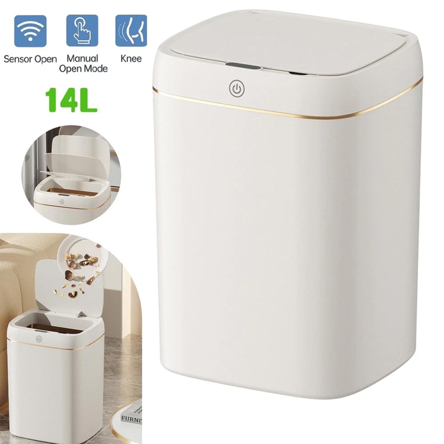 12L Automatic Sensor Trash Bin Touchless Soft Close Waste Bin White