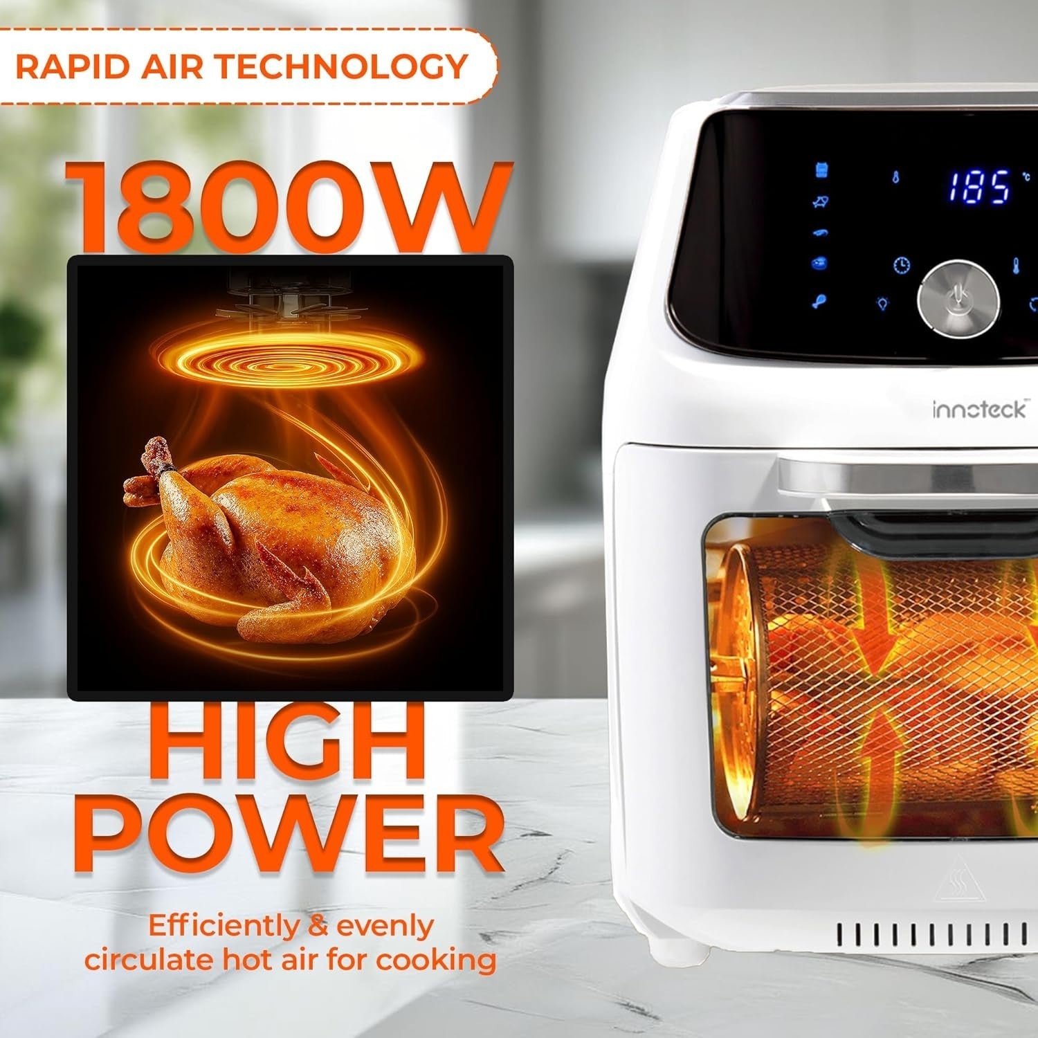 16L Air Fryer Oven Rotisserie 1800W 10 Presets Touchscreen White