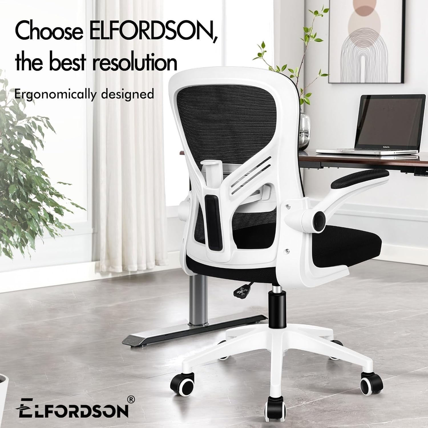 Ergonomic Office Chair Desk Computer Seat Mesh Back Flip Arms White & Black