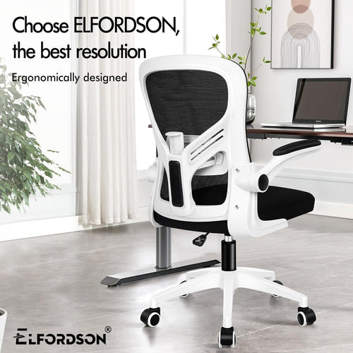 Ergonomic Office Chair Desk Computer Seat Mesh Back Flip Arms White & Black
