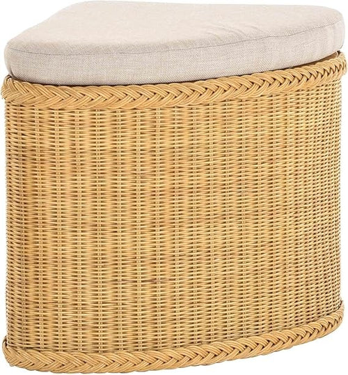 Luxury Rattan Laundry Basket with Padded Seat & Lid – Corner Storage Hamper