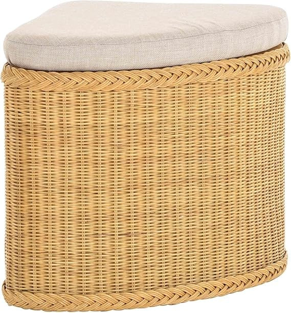 Luxury Rattan Laundry Basket with Padded Seat & Lid – Corner Storage Hamper