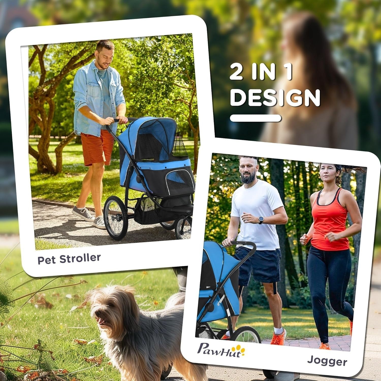 3 Wheel Dog Stroller for Small & Medium Pets up to 20kg, Foldable Jogger