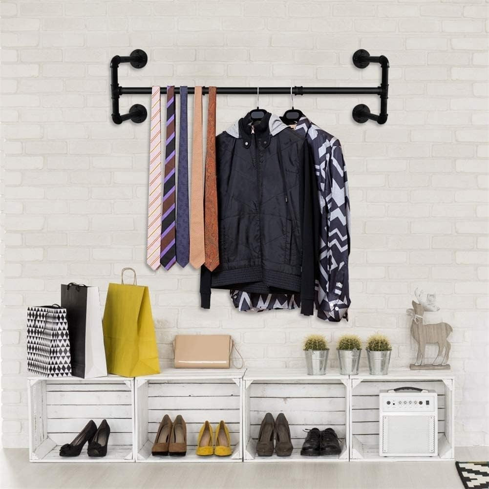 112cm Industrial Pipe Clothes Rail Heavy Duty 4-Base Rack