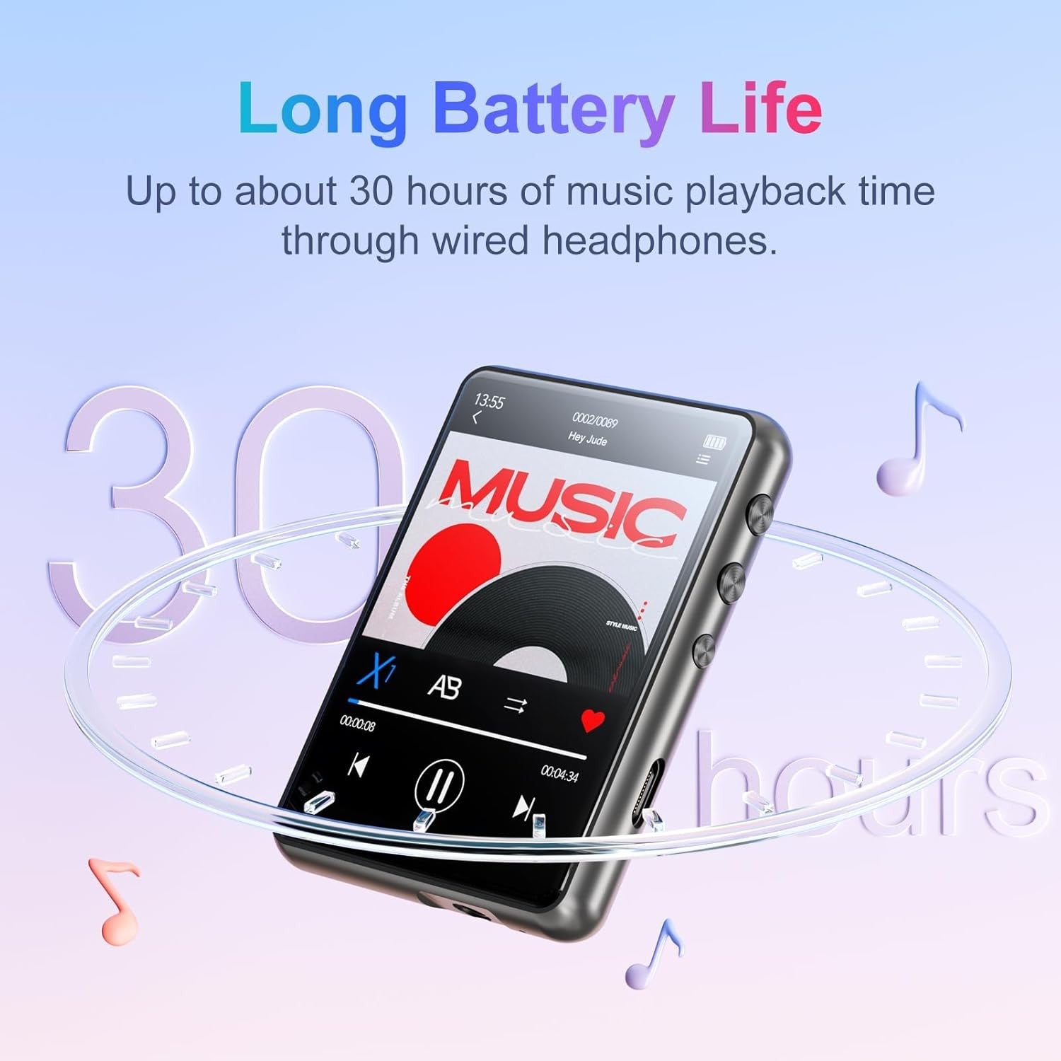 64GB MP3 Player Bluetooth 5.3 2.4" Touch Screen Speaker