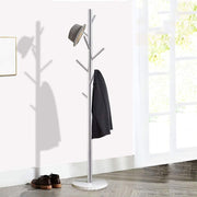 Modern Freestanding Coat Rack Metal Stand | Marble Base Silver Hall Tree