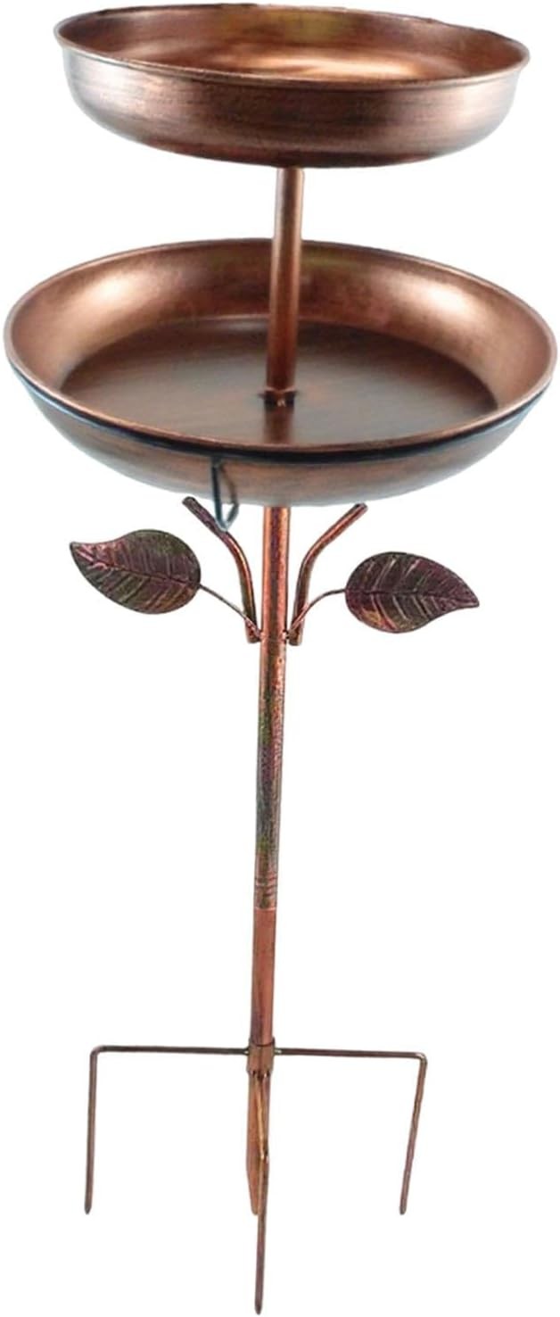 Tall Double Layer Metal Bird Bath Feeder Bronze Garden Outdoor Water Bowl