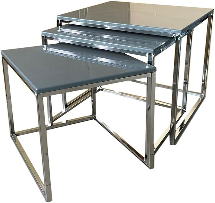3 Grey Nesting Tables Set Modern Nightstands End Side Coffee Living Room
