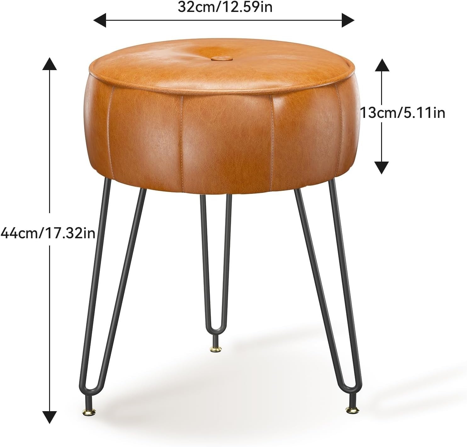 Orange Faux Leather Pumpkin Vanity Stool Round Modern Footrest Seat