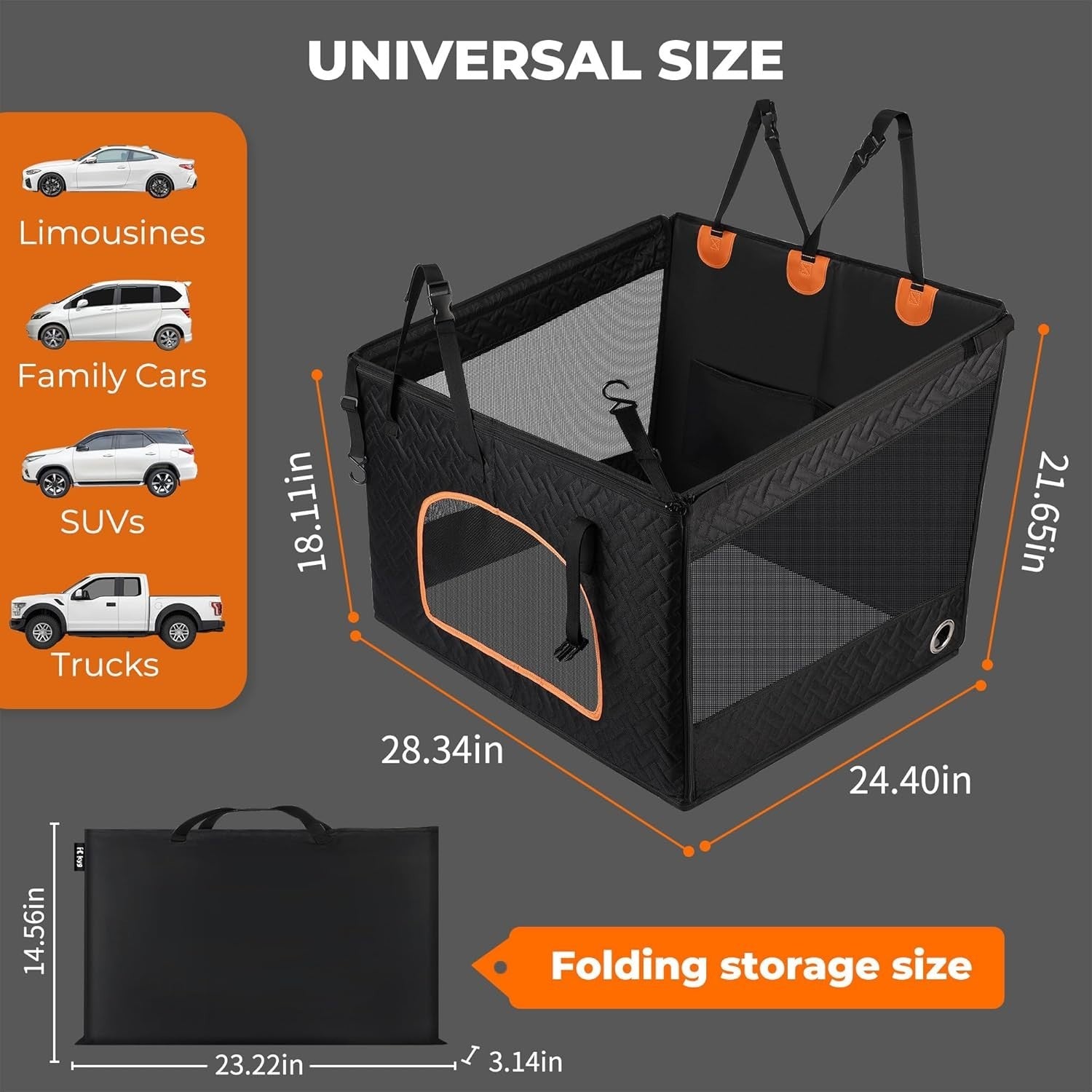 Large Dog Car Seat Extender Waterproof Backseat Travel Bed Foldable