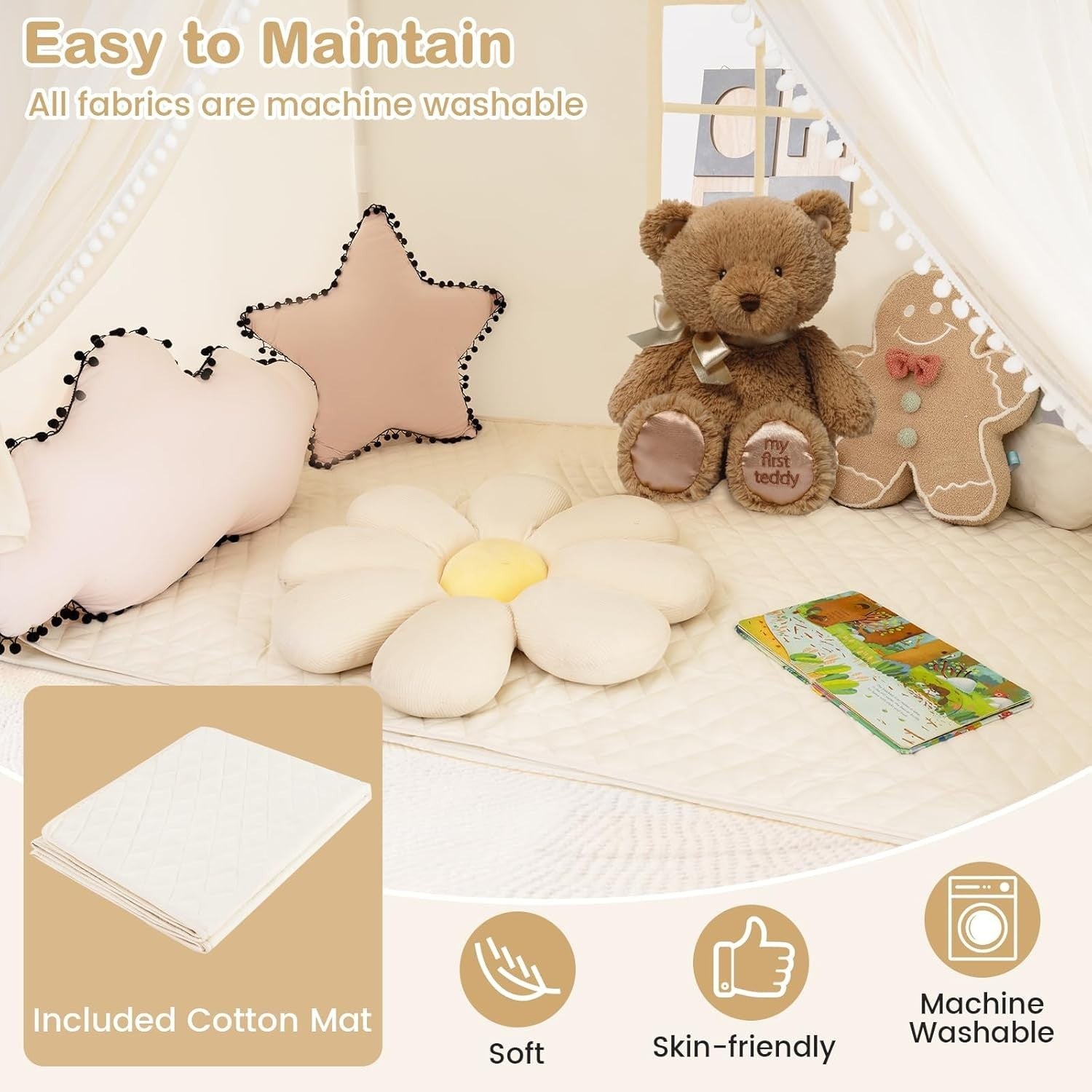 Beige Kids Fairy Castle Play Tent Indoor Outdoor w Lights Mat Curtains