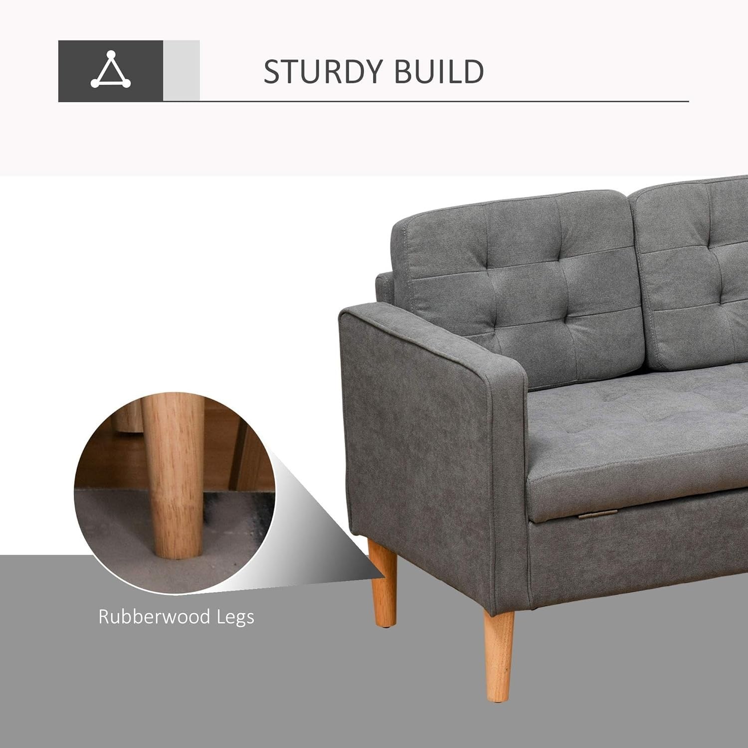 3 Seater Grey Sofa Bed Couch Modern Fabric Tufted with Storage Chest