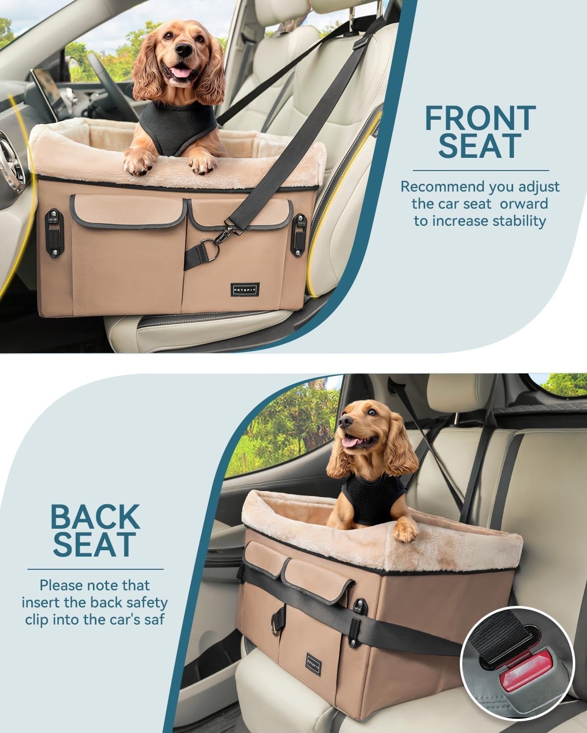 Dog Booster Car Seat Medium Dogs Travel Bed Safety Harness 20kg