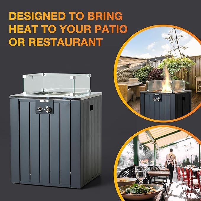 Outdoor Gas Patio Heater 13KW Adjustable Heat Settings & Glass Rocks