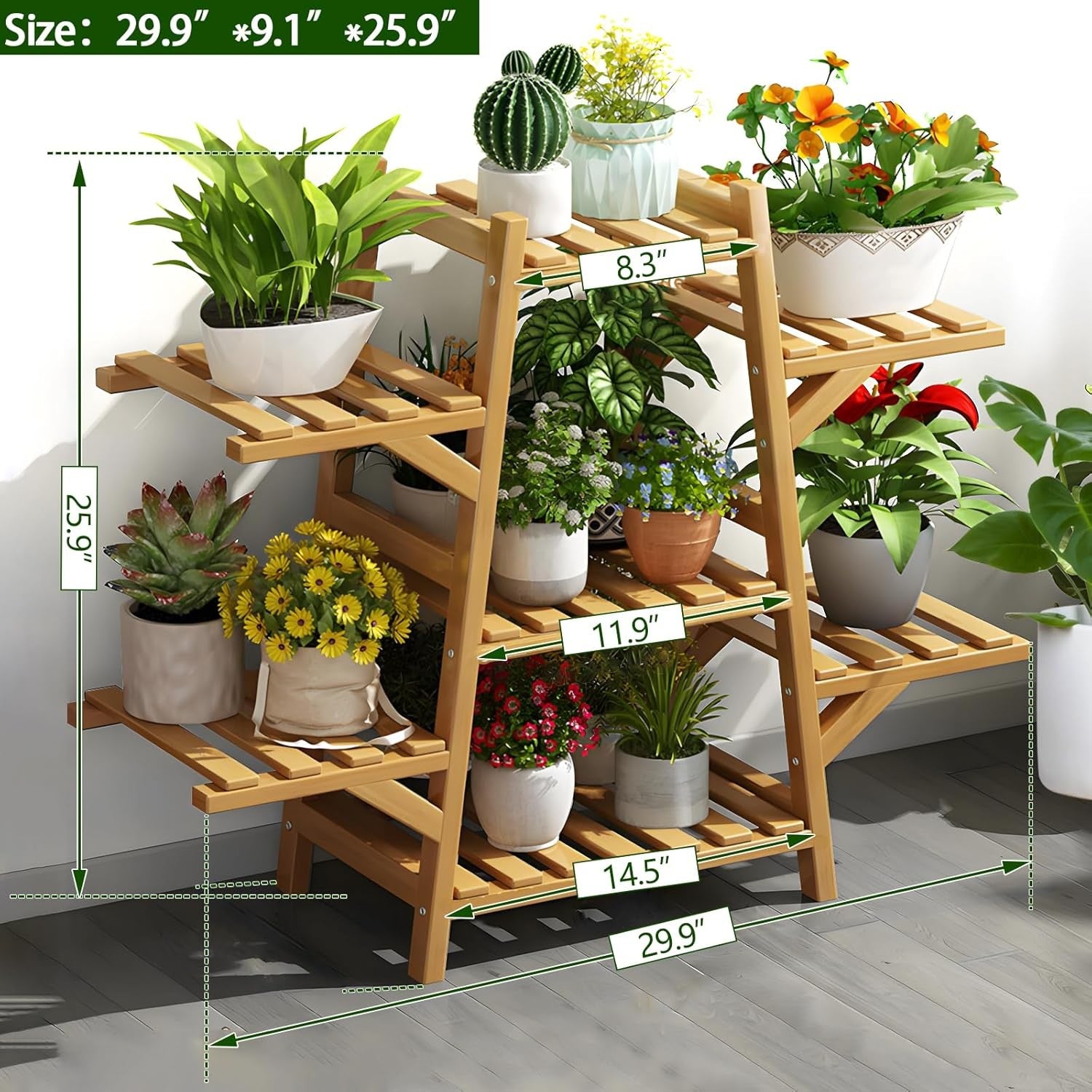 5 Tier Bamboo Plant Stand Indoor Outdoor Corner Shelf Multi-Level Flower Rack