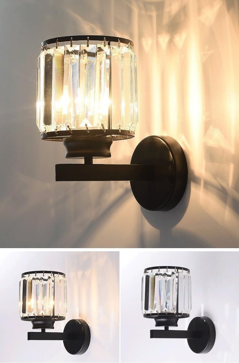 Cordless Black Glass Wall Sconces 2-Pack, Remote Dimmable Battery Lights