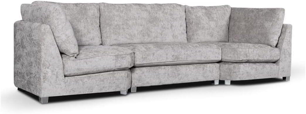Grey Corner Sofa L or U Shaped Chenille Highback with Footstool Option