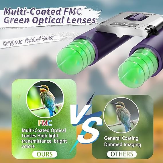 8x21 Waterproof Kids Compact Binoculars Mini Folding for Bird Watching Purple
