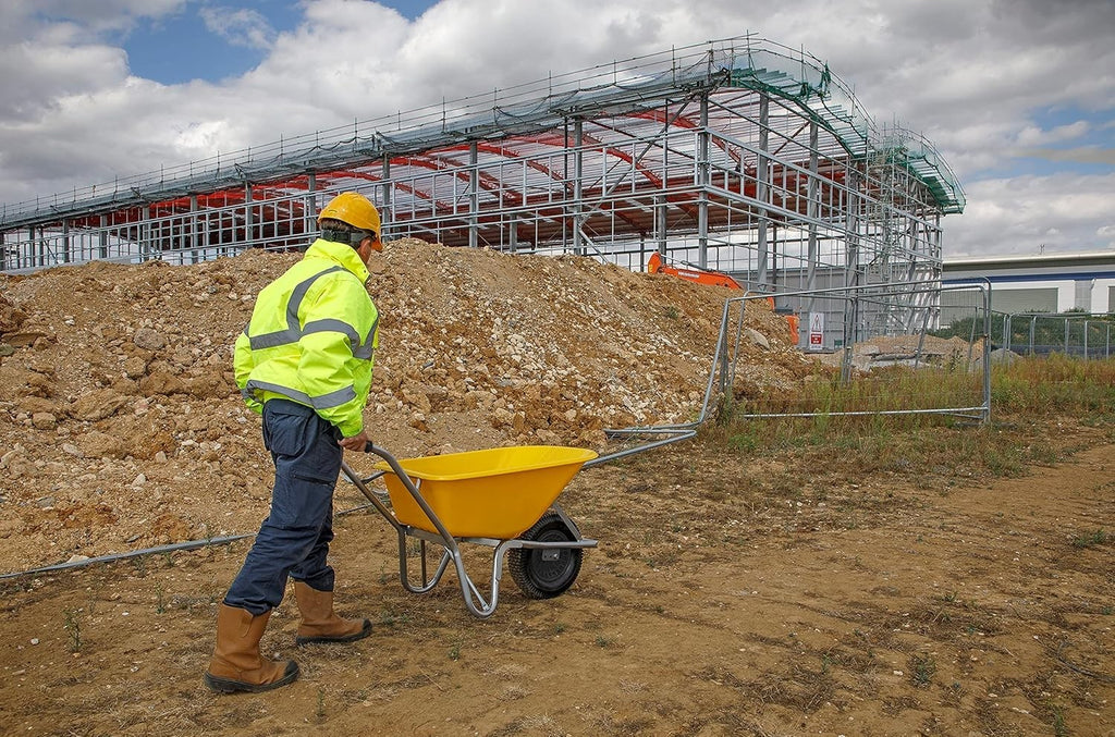 100L Pneumatic Wheelbarrow – Yellow Heavy Duty Alloy Steel Garden Cart 120kg