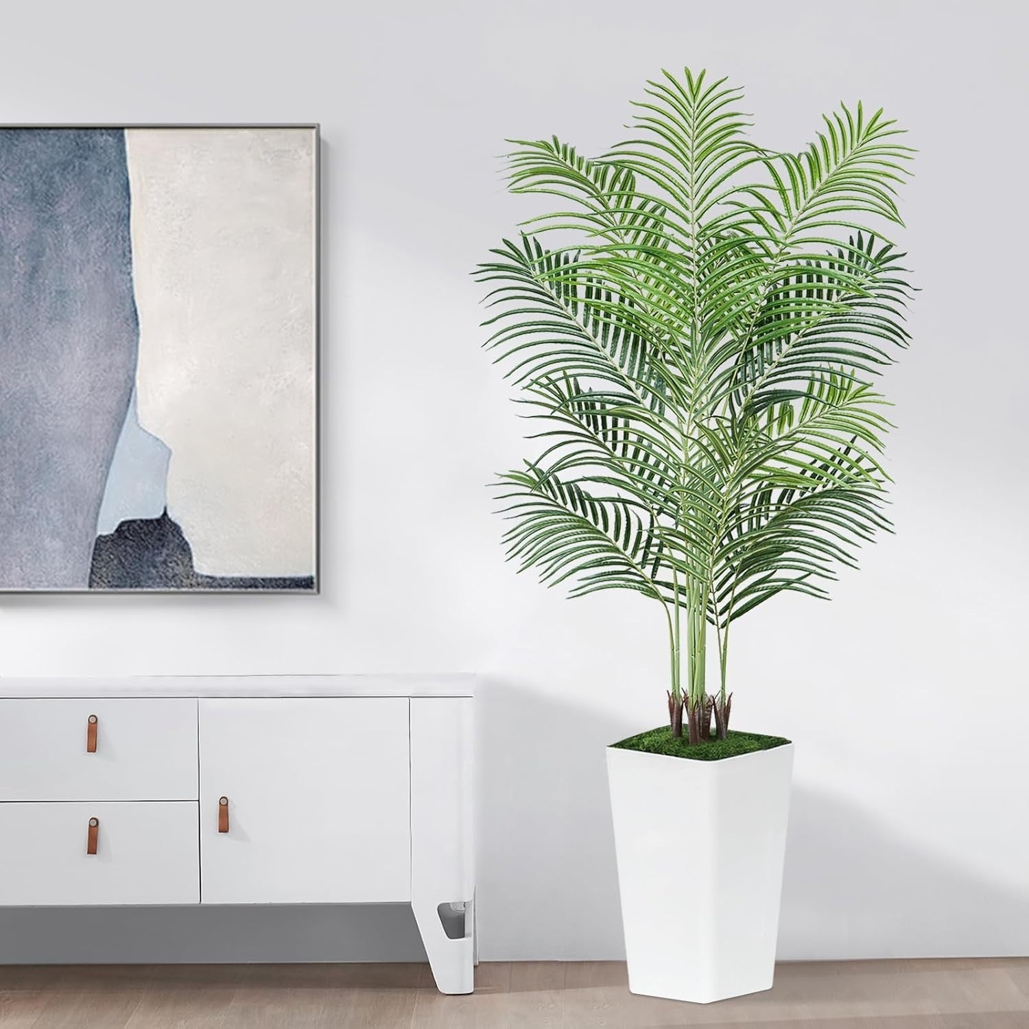 6ft Artificial Palm Tree with White Planter Tall Tropical Indoor Home Decor
