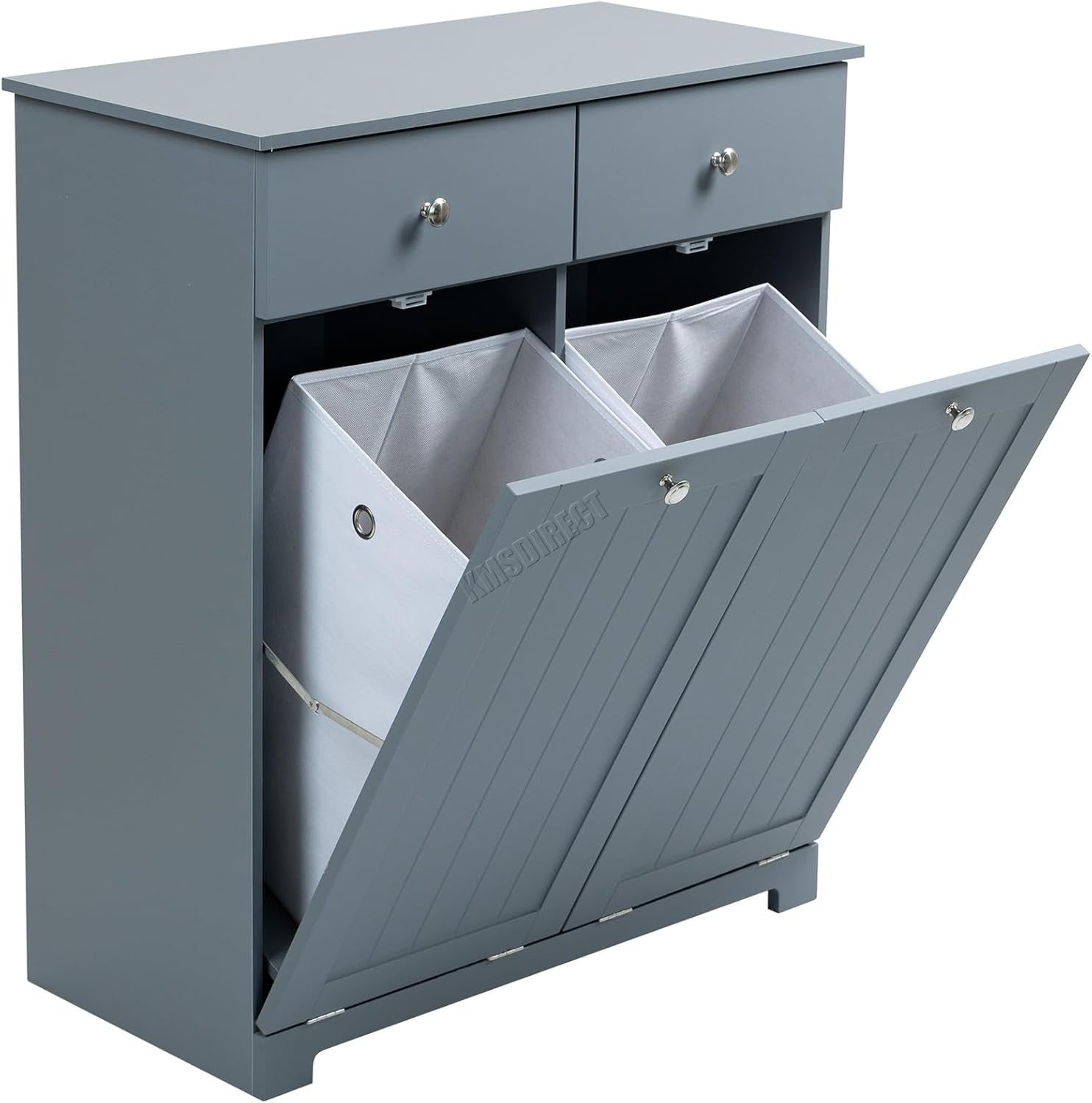 Tilt-Out Laundry Cabinet with 2 Baskets Modern Storage Unit Grey Drawers