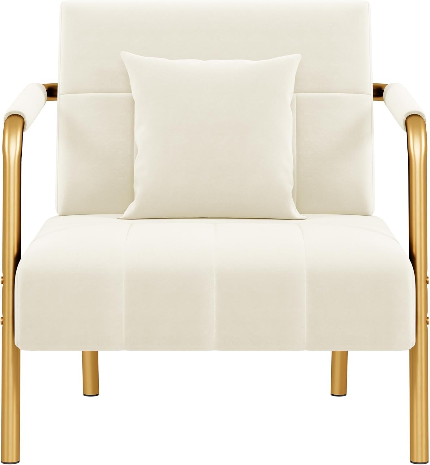 Velvet Accent Tub Chair Gold Legs Armchair w/ Cushion Beige