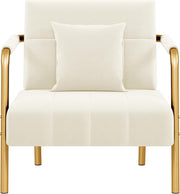 Velvet Accent Tub Chair Gold Legs Armchair w/ Cushion Beige