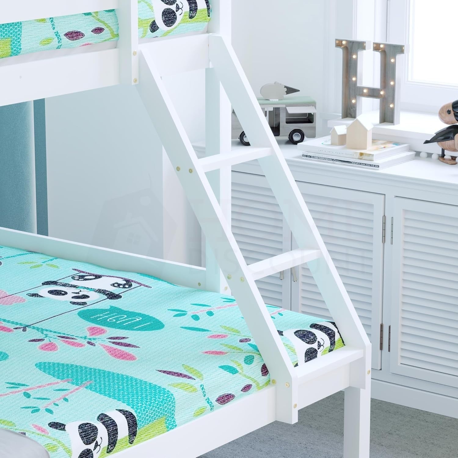 Triple Bunk Bed White Wooden Frame Kids Sleeper with Ladder 4FT 3FT Safe