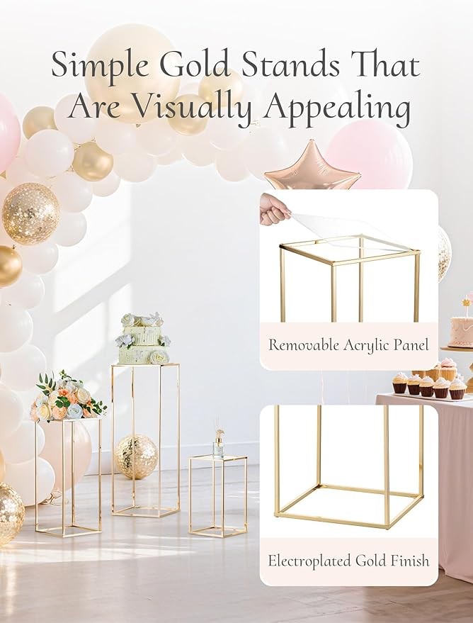 3 Pcs Gold Metal Flower Stand Set Tall Geometric Wedding Party Display Stands
