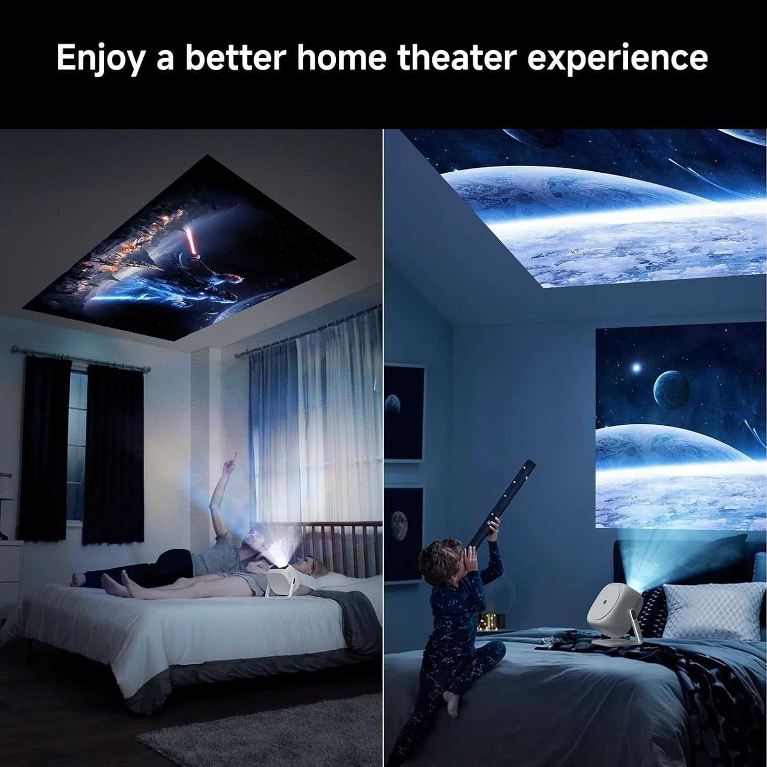 1080P Mini Projector WiFi 6 Bluetooth 360° Stand Auto Keystone 4K Support