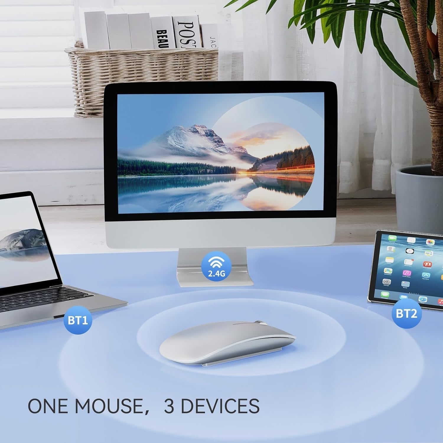 Ultra Slim Bluetooth Mouse Rechargeable Silent Triple Mode USB C Travel Silver