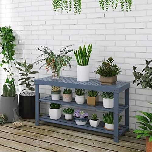 3-Tier Grey Bamboo Shoe Rack Bench with Storage Shelf & Modern Design