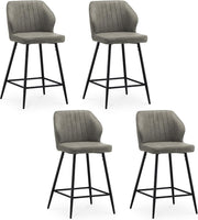 Light Grey Faux Leather Bar Stool with Back, Arms & Footrest | Modern Kitchen