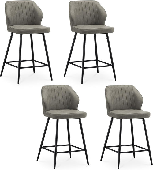 Light Grey Faux Leather Bar Stool with Back, Arms & Footrest | Modern Kitchen