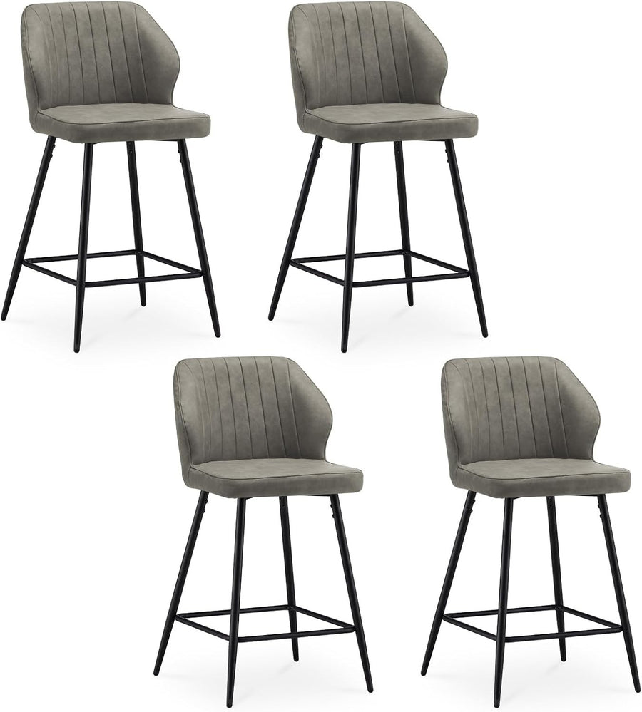 Light Grey Faux Leather Bar Stool with Back, Arms & Footrest | Modern Kitchen