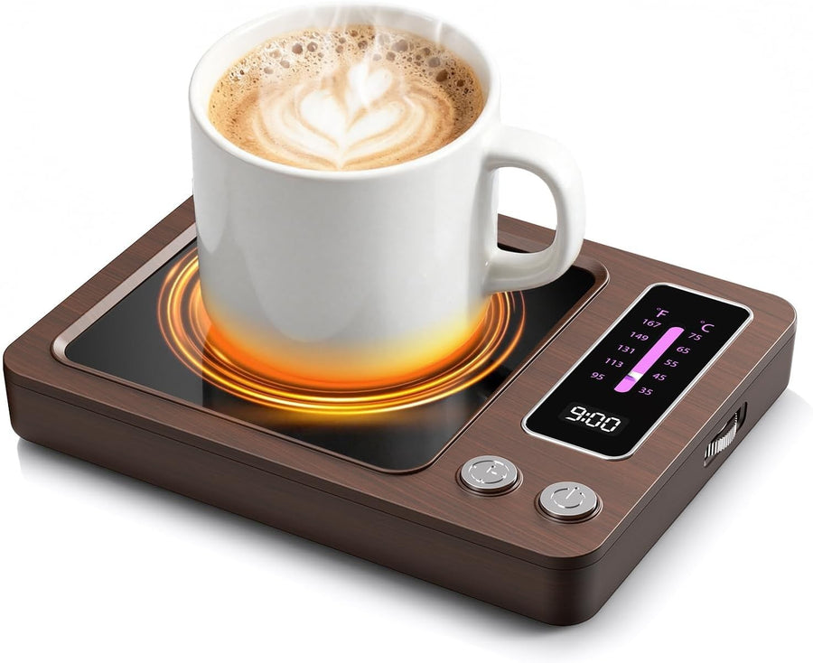 Coffee Mug Warmer 5 Temp 35-75°C 9H Auto Shut Off Wood Desk