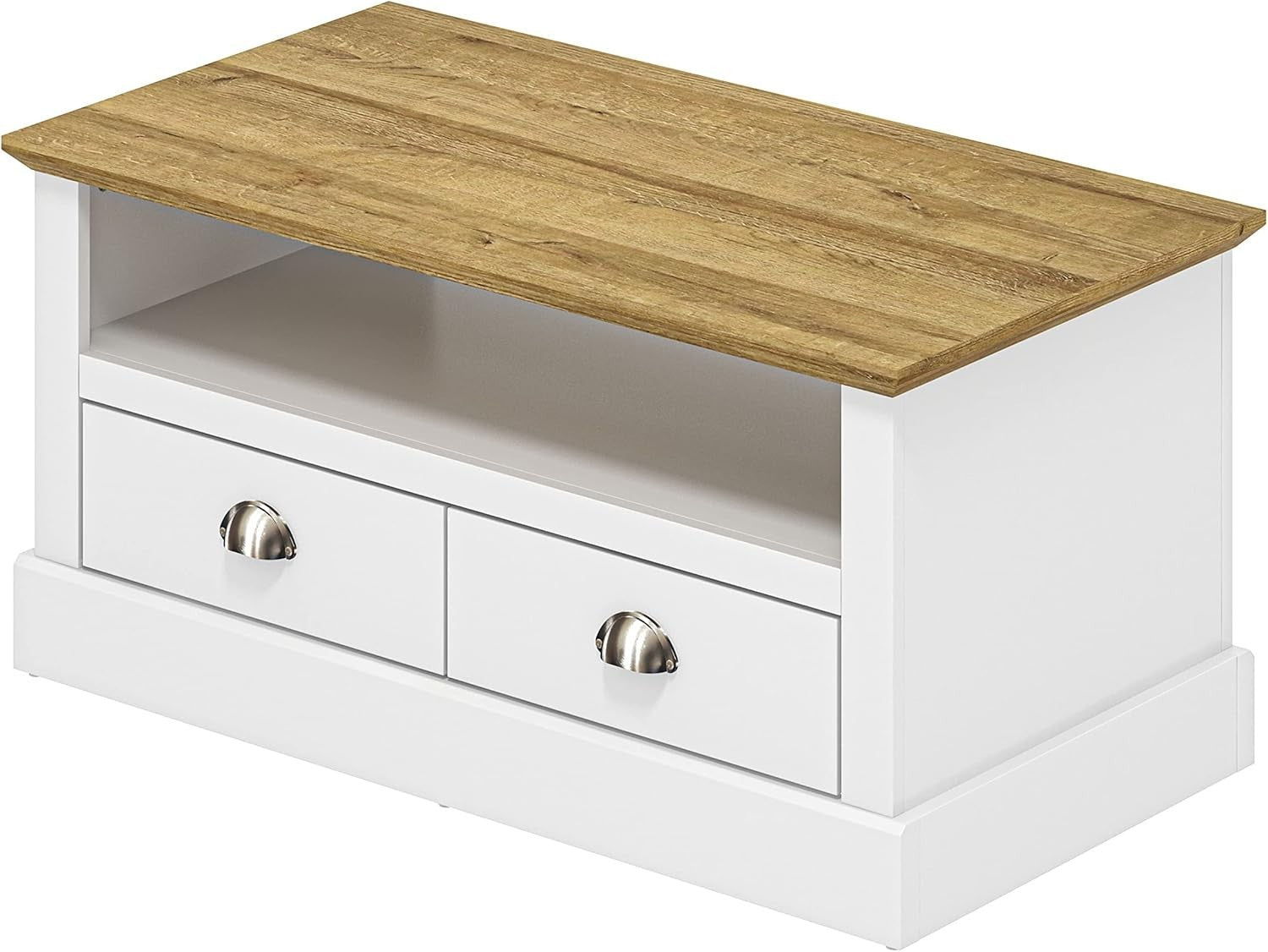 Modern White Coffee Table with 2 Drawers & Shelf – Storage Cabinet 94cm