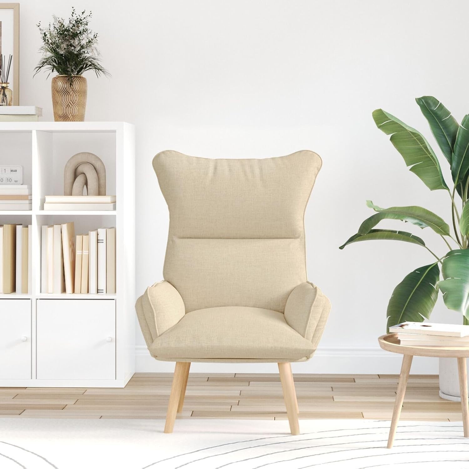 Ergonomic Cream  Recliner Chair with Removable Cushion & Wooden Legs