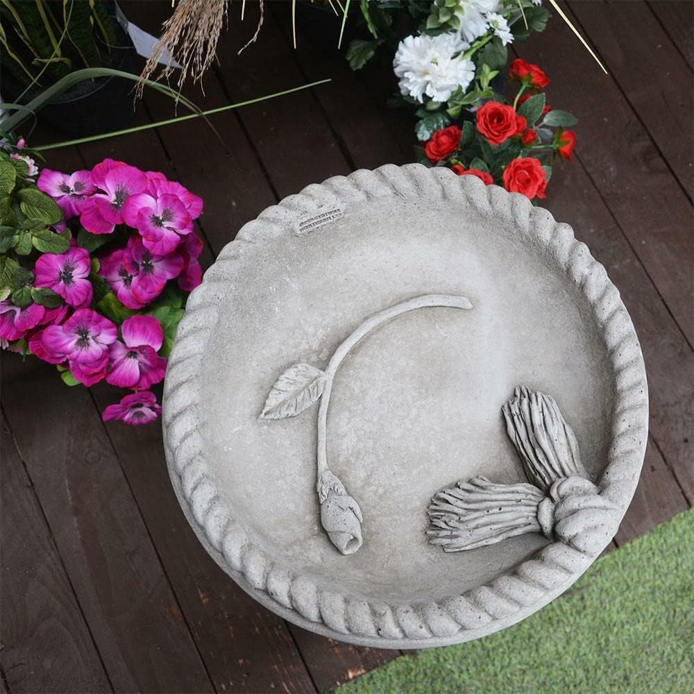 Stone Bird Bath Feeder Ropes & Roses Design Garden Ornament Sculpture Outdoor