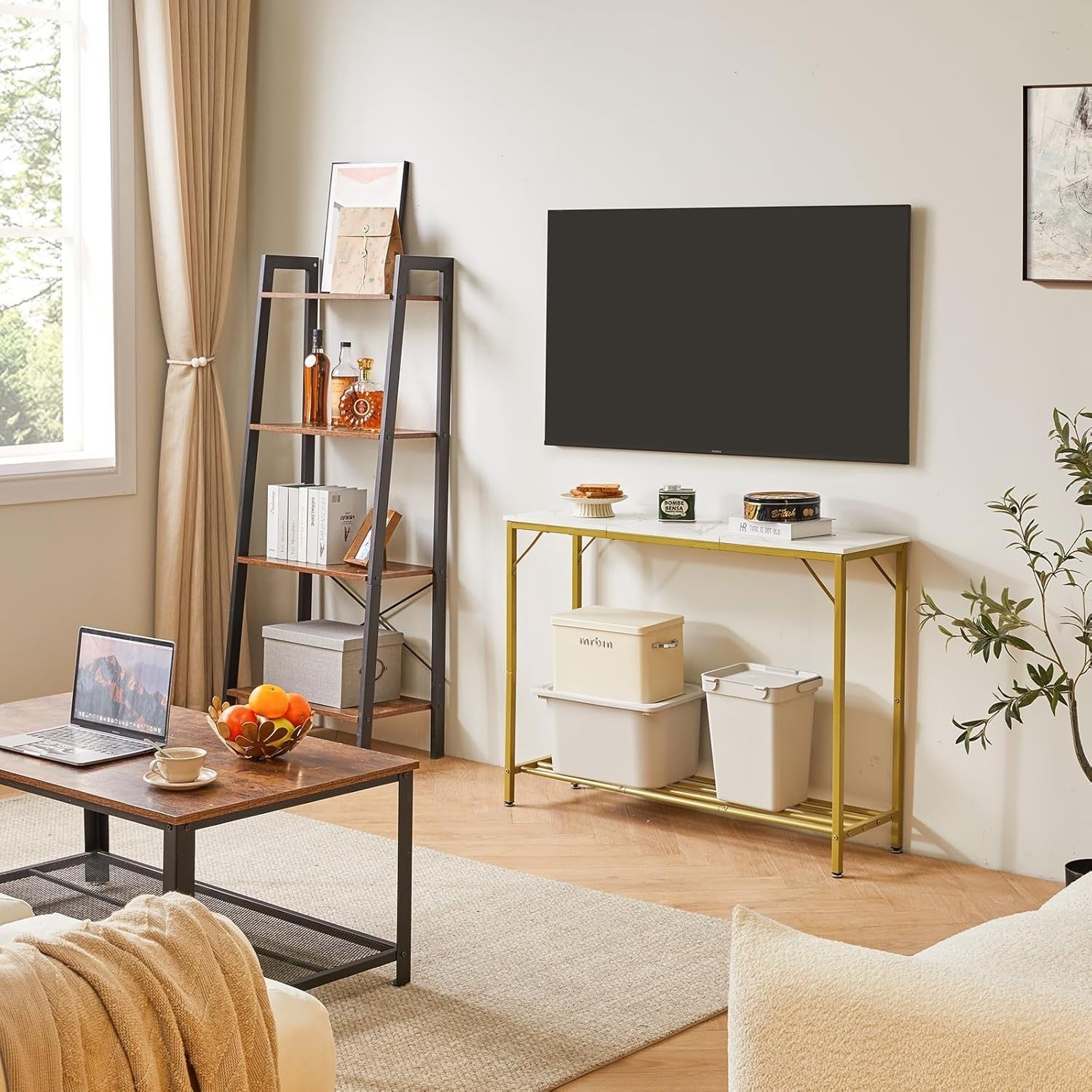 Slim Metal Frame Console Table 107cm Compact Hallway Sofa Table