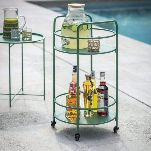 Round Drinks Trolley Serving Cart Metal Rolling Bar Cart Indoor Outdoor