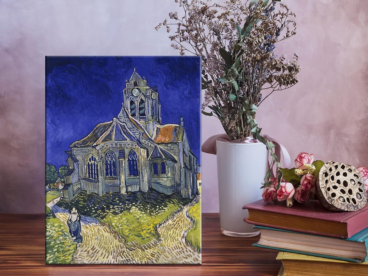 12"x16" Blue Church Canvas Wall Art – Vincent Van Gogh Style Print