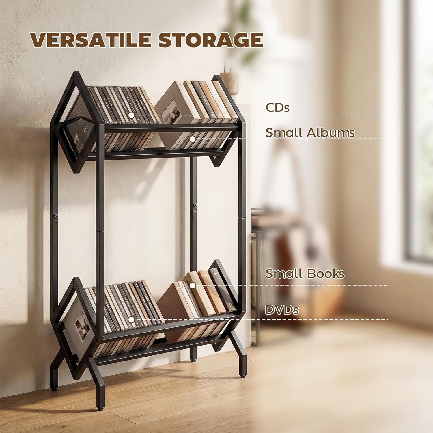 Metal CD Storage Rack 50 Disc Display Stand DVD Book Shelf Black 80cm